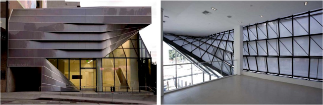 Prism Cultural Centre in West Hollywood, California by PATTERN Architects. Translucent facade in resin-based composite polycarbonate. 3Form, an advanced material fabrication company specializing on resin-based composites, has collaborated on the facade solution.