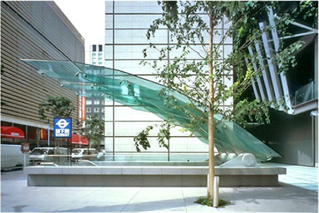 Tokyo glass and acrylic cantilevered structure, Dewhurst Macfarlane